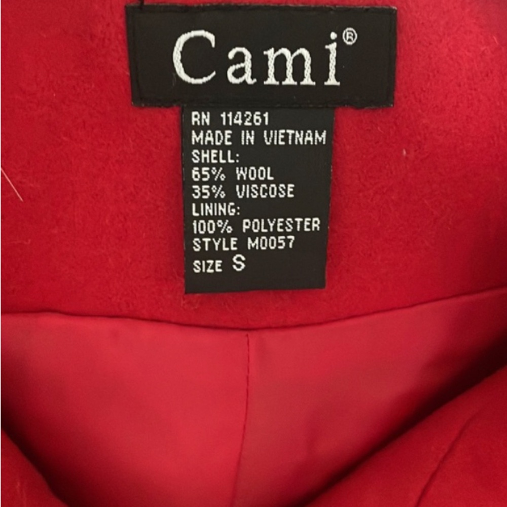 Cami 90s Vintage Wool Blend Red Cape Coat/Jacket Chic Retro Office Size Small - Picture 8 of 10